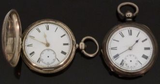 Two gentleman's silver pocket watches one full hunter with subsidiary seconds dial,