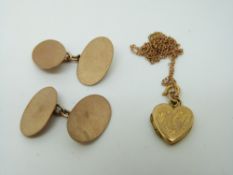 A pair of 9ct gold cufflinks and a 9ct gold chain (5.