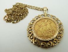 A 1912 gold full sovereign necklace on a 9ct gold chain,