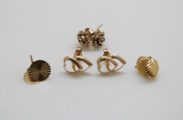 Four pairs of 9ct gold earrings, 1.
