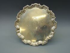 A silver plated salver by Walker & Hall, width 31.