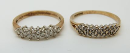 Two 9ct gold rings set with diamonds, 3.