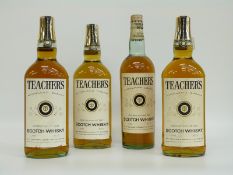 Four bottles of Teachers whisky 26 2/3 floz 70% proof