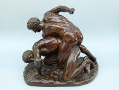 E Barbedienne bronze, 'The Wrestlers', after the Roman copy of the Ancient Greek original,