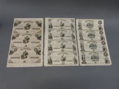 Uncut sheet of four 5 dollar Forint banknotes issued to finance the Hungarian Rebellion of 1956,