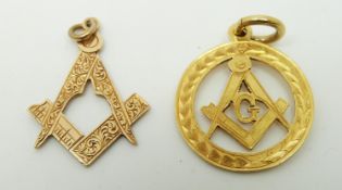 A hallmarked 15ct gold Masonic pendant / charm and an 18ct gold Masonic pendant / charm 6.