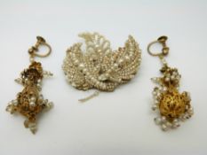 A pair of Victorian gilt filigree earrings set with seed pearls