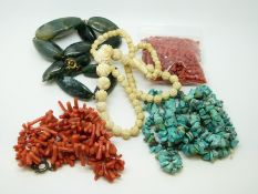A coral necklace, turquoise necklace,