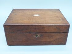 A 19thC rosewood jewellery / dressing table box with lift-out compartment,