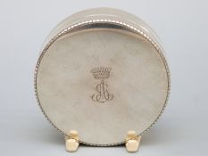 A continental white metal trinket box with engraved coronet and initials, marked 800 and R.