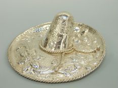 A novelty Mexican white metal sombrero marked Sanborn's Mexico sterling, diameter 13cm,