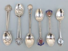 Six various sporting interest hallmarked silver teaspoons including Shanklin & Sandown Golf Club,