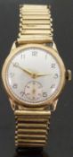 A 9ct gold gentleman's wristwatch with subsidiary seconds dial, Arabic numerals,