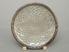 A German white metal and guilloché enamel pin dish with 935 and crescent/crown silver marks,