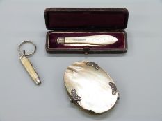 Silver hallmarked mother of pearl handled fruit knife Sheffield 1872 with engraved decoration in