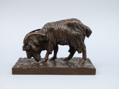 After Antoine-Louis Barye (French 1796-1875) bronze study of a mountain goat on rectangular plinth,