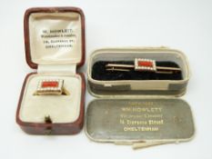 An 18ct gold Victorian ring set with agate surrounded by pearls in original box from Cheltenham