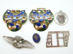 An Art Nouveau buckle set with enamel,