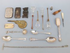 Four hallmarked silver and white metal spoons, a J.