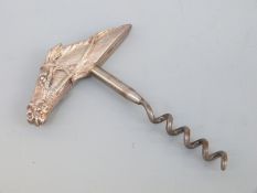 A novelty hallmarked silver corkscrew formed as a racehorse's head, Birmingham 2006,