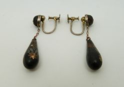 A pair of inlaid tortoiseshell earrings
