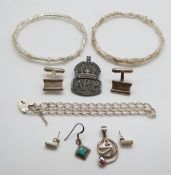 Two silver bangles with bark effect detail, silver A.R.