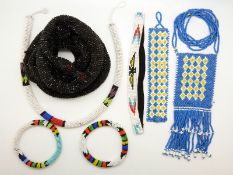 An Art Deco beaded snake scarf and other beaded items
