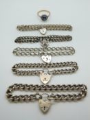 Five hallmarked silver bracelets and a 9ct gold and silver ring