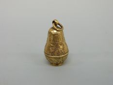 An exceptionally rare 17thC gilt metal pedestal pomander or spice holder with rope twist suspension