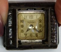 Tavannes 5 brown crocodile leather and silver purse watch,