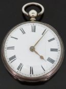 Evill & Son of Bath silver open faced pocket watch with gold hands, Roman numerals,