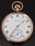 Russells Ltd of Liverpool 9ct gold keyless winding open faced gentleman's pocket watch with