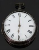 James Williams of London hallmarked silver pair cased pocket watch with Roman numerals, gold hands,