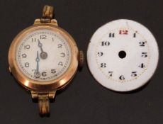 18ct gold ladies wristwatch with blued Breguet hands and Arabic numerals together with an enamel