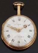 Leger of Paris 18ct gold open faced pocket watch with Roman numerals, ornate pierced gold hands,
