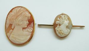Two 9ct gold brooches set with cameos