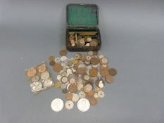 An amateur collection of UK and overseas coinage some in leather covered box,