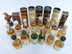A collection of whisky miniatures, some single malts to include Bowmore, Glenmorangie, Lagavulin,