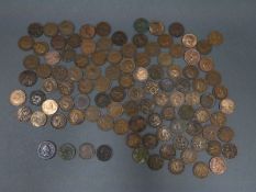 A collection of early English farthings, including George I,