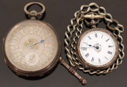 Two hallmarked silver pocket watches one with engine turned silvered face,