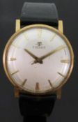 Tissot 9ct gold gentleman's wristwatch with gold hands and baton markers and silvered face,
