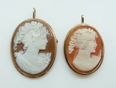 Two 9ct gold brooches/ pendants set with cameos