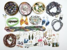 A silver metamorphic brooch set with marcasite, pearls, glass earrings, silver brooch,