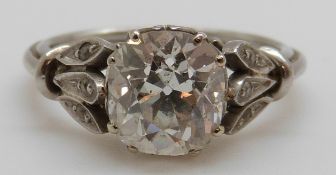 A platinum ring set with a 2.