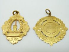 A 9ct gold medallion dated 1920 and a 9ct gold medallion from Brunswick College dated 1895, 13.
