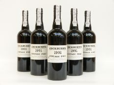 A case of six Cockburns 1991 vintage port, 75cl,