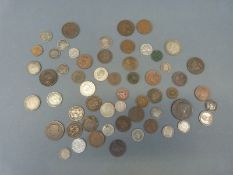 A cache of interesting 19thC etc coinage to include George III Irish 1806 ten pence bank token,