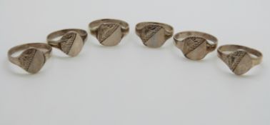 Six silver signet rings