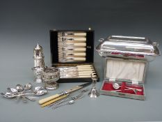 A quantity of silver plate to include entree dish, sugar caster,