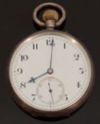 Hallmarked silver keyless winding open faced pocket watch with blued hands,